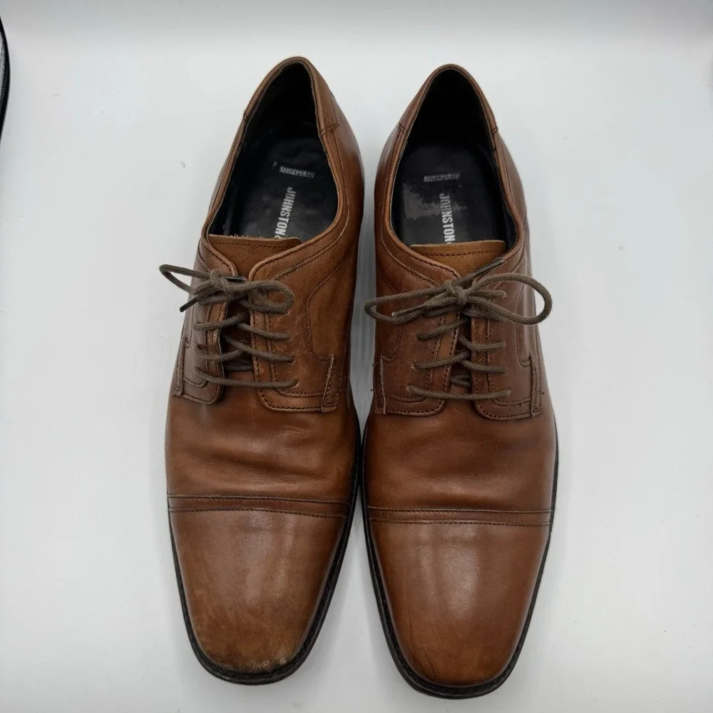 Johnston & Murphy Derby Shoes Men 12M Brown Sheepskin Insole Leather Dress